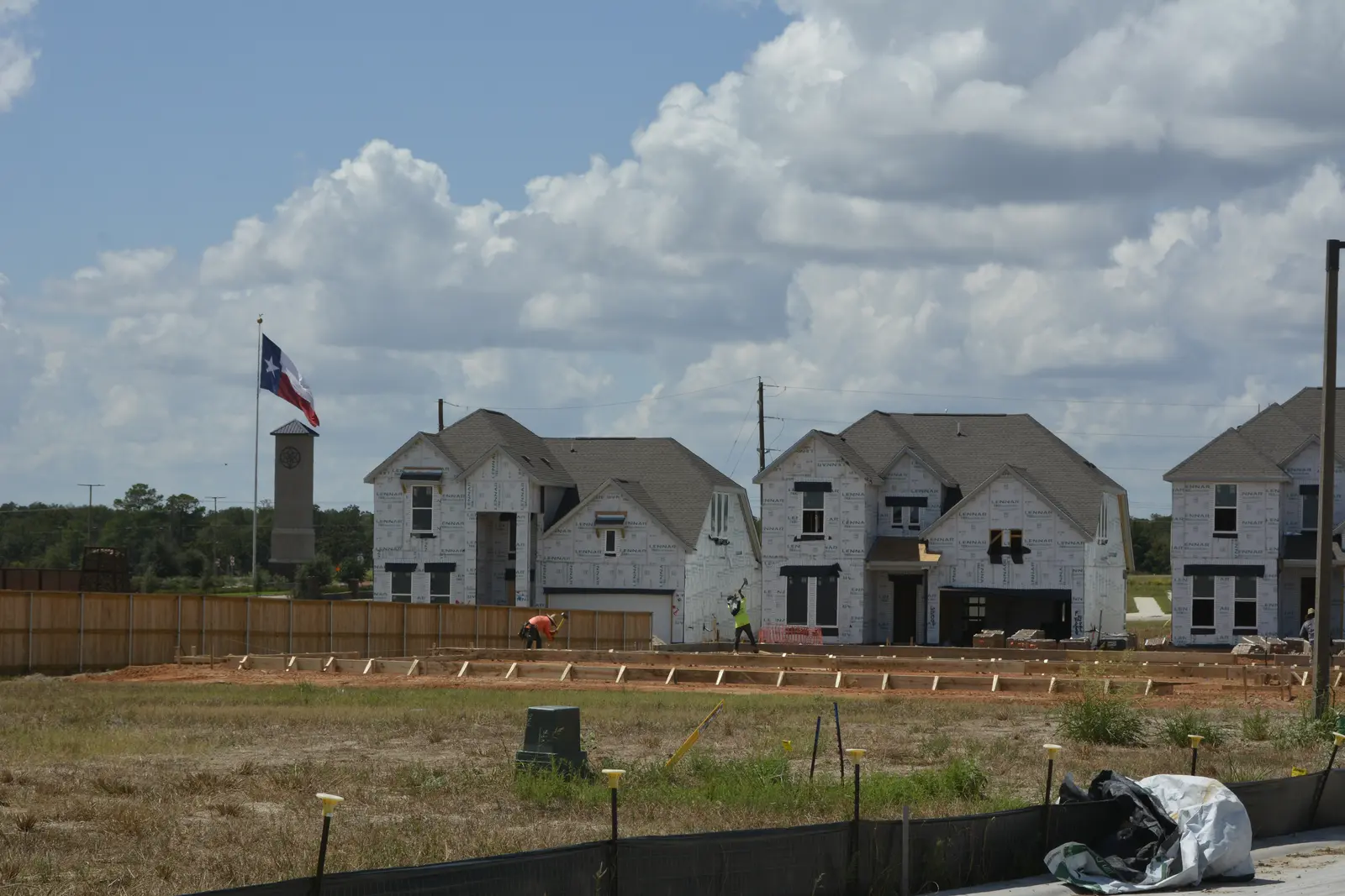 New homes under construction in a developing College Station neighborhood