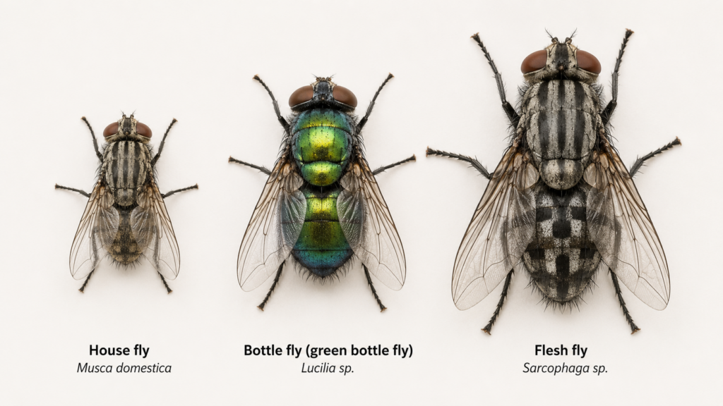 flesh fly, house fly, bottle fly college station