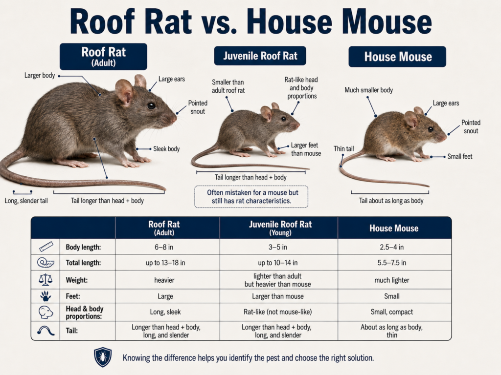 house mouse compared to roof rat